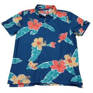 NWT Chubbies Mens The Weekend Polo Shirt Short Sleeve Floral Beach Blue Size XXL